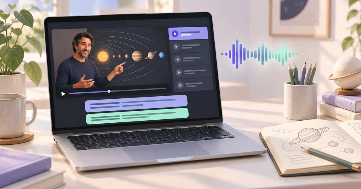 An astronomy course playing on a Mac with bilingual captions, translated audio and study notes